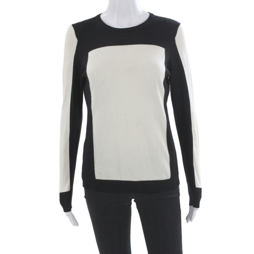 ETC Womens Black Rayon Geometric Crew Neck Pullover Sweater Long Sleeve Size S